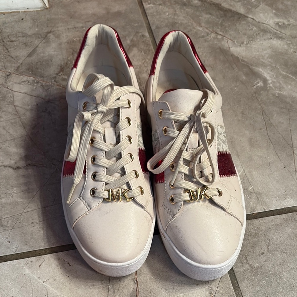 Michael Kors Women's White and Burgundy Sneakers